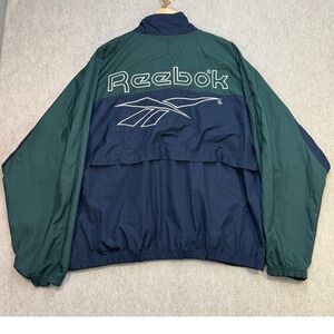 Vtg Reebok Windbreaker Mens Large Green Blue Full Zip Gorpcore Streetwear 90s
